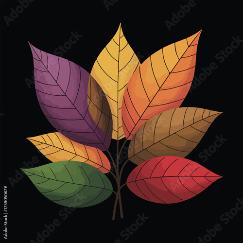 Colorful Autumn Leaf Arrangement – Multicolor Fall Foliage Vector Illustration
