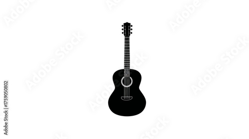 Black acoustic guitar silhouette on white background, classic musical string instrument vector icon, music symbol graphic.