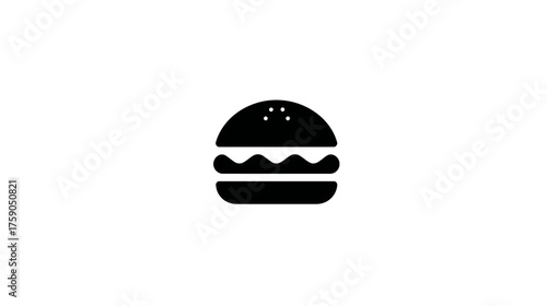 Black hamburger icon silhouette on white background, minimalist fast food graphic design element, vector illustration