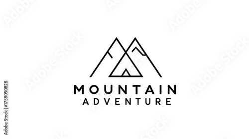 Modern Minimalist Mountain Adventure Vector Logo with Geometric Peaks and Tent Icon, Ideal for Outdoor Exploration and Camping Brands.