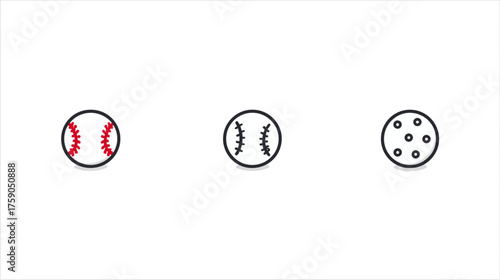 Vector icons of baseball, softball, and golf ball in a minimalist line art style on a clean white background, sports equipment concept.