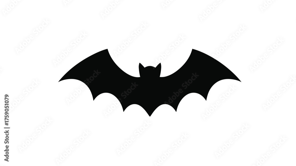 Fototapeta premium Black Bat Silhouette Vector Graphic Isolated on White Background. Minimalist Flying Animal Icon for Halloween, Nature, or Spooky Designs.