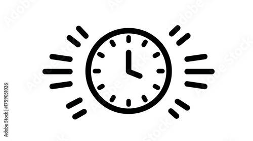 Minimalist alarm clock icon with radiating lines, signifying urgency, time management, important schedule, and deadline reminder