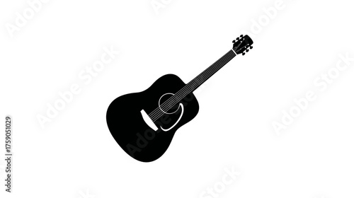 Acoustic Guitar Black Silhouette Illustration: Classic Stringed Musical Instrument for Music, Melody, and Creative Graphic Design
