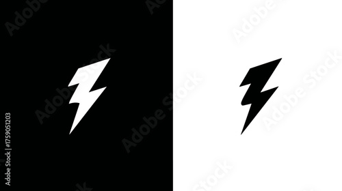 Minimalist lightning bolt icon design. Black and white electric energy symbol for power, speed, or charging. Modern graphic element.