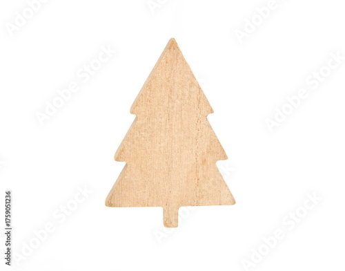 Natural wooden Christmas spruce tree on white backgorund