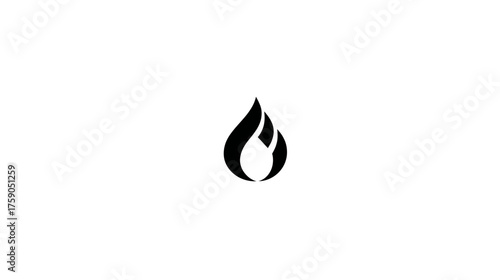 Stylized black fire flame icon or oil drop symbol, minimalist graphic design element on white background