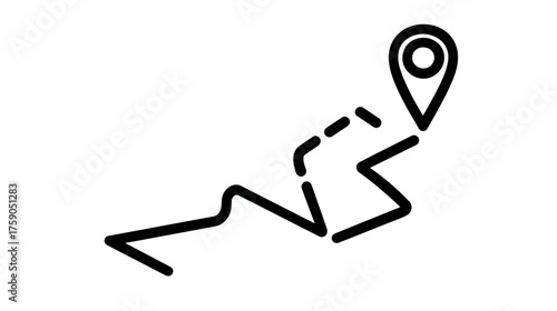 Detailed route path with a map location pin icon. Concept for navigation, travel, destination, and journey tracking.