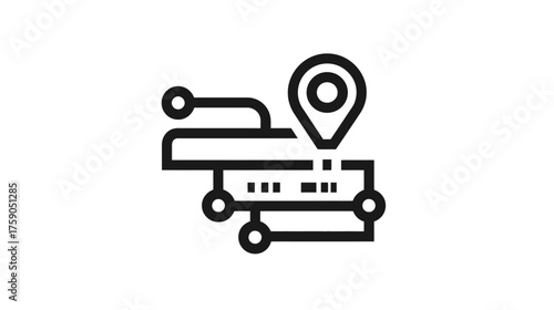Digital location pin icon on a connected network, symbolizing GPS tracking, data mapping, smart technology, and connectivity.