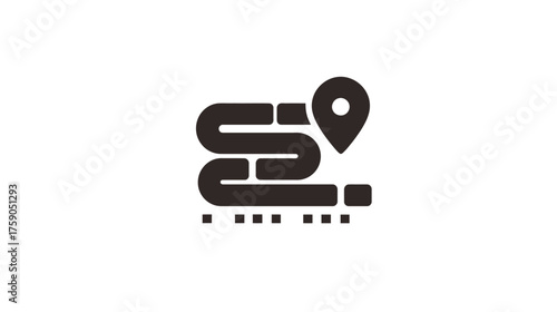 Winding travel route path with destination pin icon. Journey planning, GPS navigation, and location tracking concept graphic.