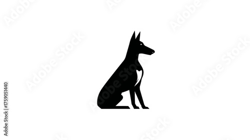 Elegant black silhouette of a sitting dog with alert pointed ears, side profile. Minimalist animal icon or pet graphic design element.
