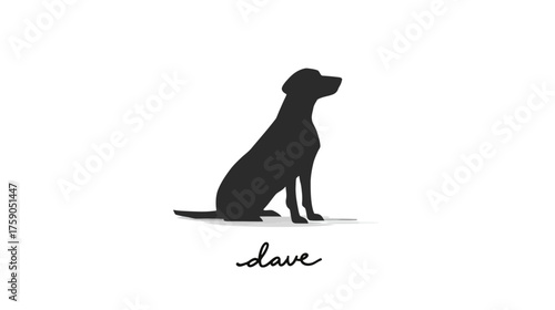 Stylized black dog silhouette vector art. Simple sitting canine illustration, minimalist graphic design on a clean white background.