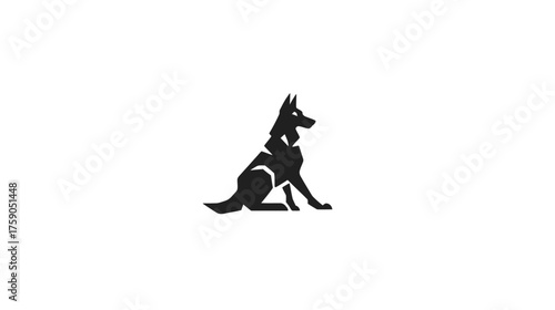 Minimalist black silhouette of a sitting dog, abstract side view. Stylized canine vector illustration on a clean white background, pet graphic icon.