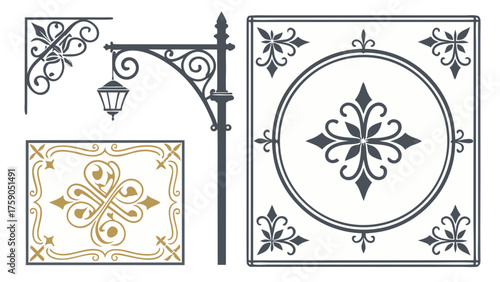 Ornate victorian decorative elements and street lamp