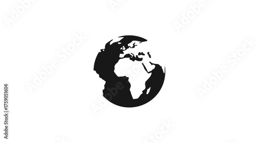 Minimalist black Earth globe icon on a white background, representing global connectivity, business, technology, and environmental concepts