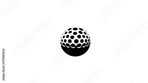 Minimalist black and white golf ball icon illustration. Dimpled sports equipment graphic design element for game, leisure, and competition concept.