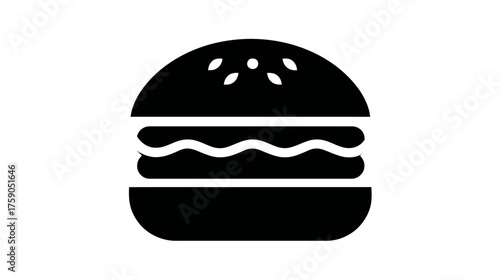 Black hamburger icon vector, classic fast food symbol, minimalist design element for web, app, menu, and UI UX projects.