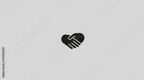 Heart shape with two hands shaking, symbolizing partnership, love, connection, charity, and community support on a light gray background.