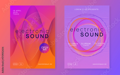 Night Club Set. Blue Sound Banner. Dance Design. Trance Invite. Electronic Radio Illustration. Edm Concert Element. Violet Party Magazine. Green Night Club Set