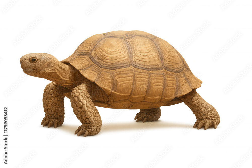 Fototapeta premium African spurred tortoise walking, displaying large shell and rugged skin, slow moving reptile wildlife concept