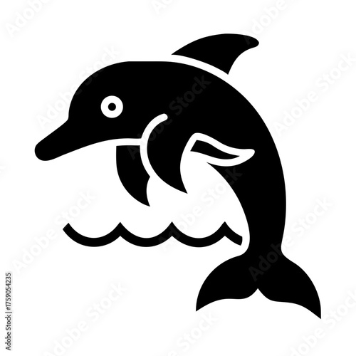 Vector art of a black and white vector graphic of a dolphin jumping out of the water