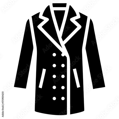 Vector art of a black and white vector graphic of a double breasted coat