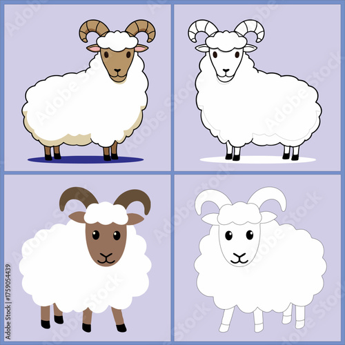 Coloring pictures of cartoon horned sheep