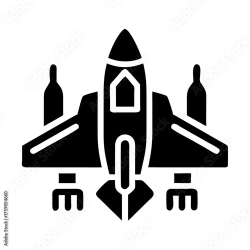 Illustration of a black spaceship icon, representing space exploration and technology