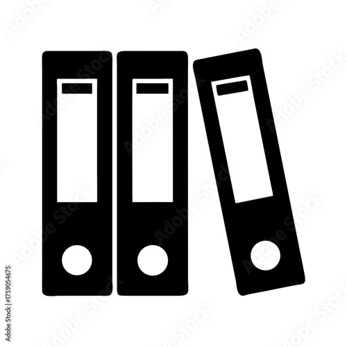 Vector art of three ring binders stand in a row, one slightly tilted