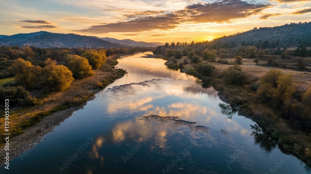 Fototapeta premium river view decorated with mountains and sunlight