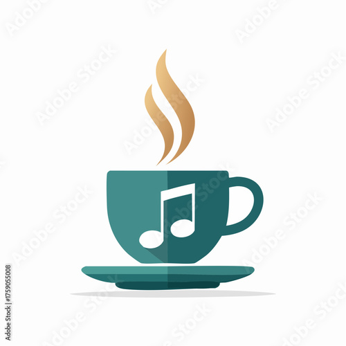 A musical coffee cup logo design featuring a steam-like treble clef symbol