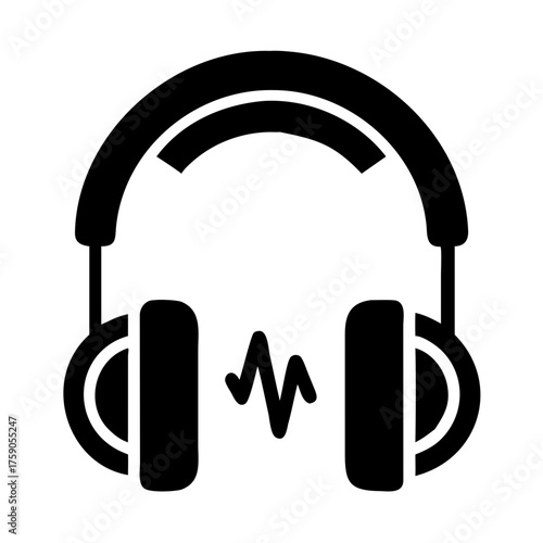 Vector art of headphones with sound wave, representing audio, music, and listening experience