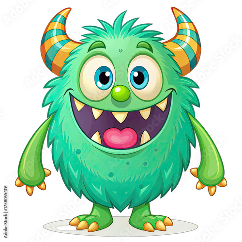 Cute Fluffy Green Cartoon Monster Character Mascot