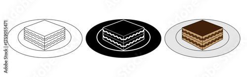 tiramisu on a plate icon set isolated on white background