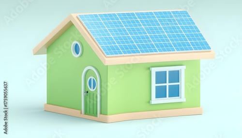 Wallpaper Mural Green house with solar panels on the roof, 3D rendering. Torontodigital.ca