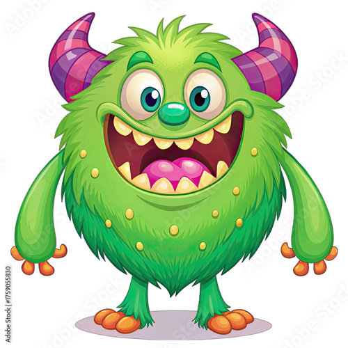 Cute Fluffy Green Cartoon Monster Character Mascot