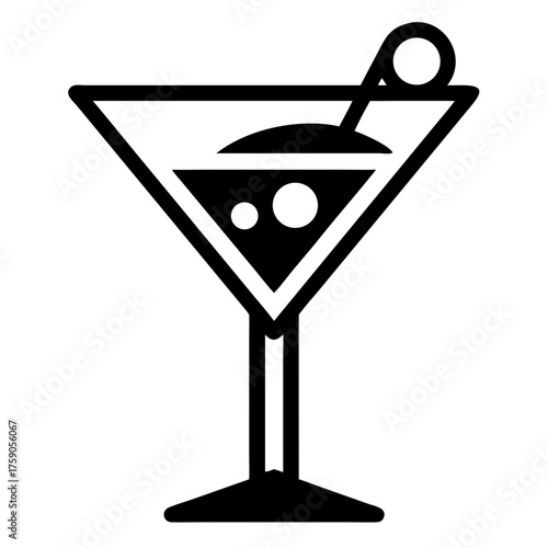 Illustration of a martini, a cocktail made with gin or vodka and vermouth, garnished with olive
