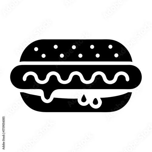 Vector art of silhouette of a delicious hotdog with mustard dripping