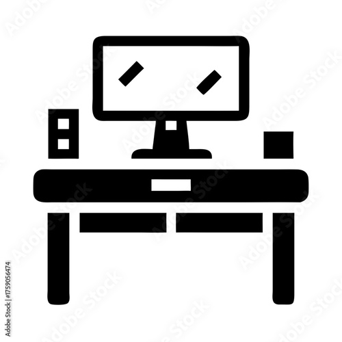 Vector art of computer desk workplace with monitor, keyboard, and other accessories