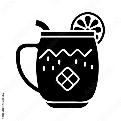 Vector art of festive mulled wine in a decorated mug, a cozy winter beverage illustration