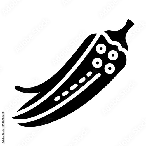 Vector art of silhouette of an okra pod, showcasing its unique shape and seed arrangement