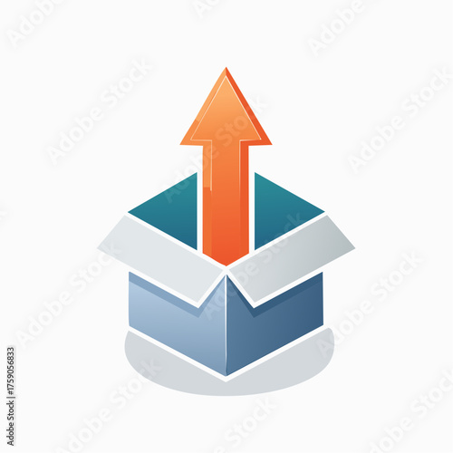 Conceptual illustration depicting an arrow emerging from an open box signifying growth and development