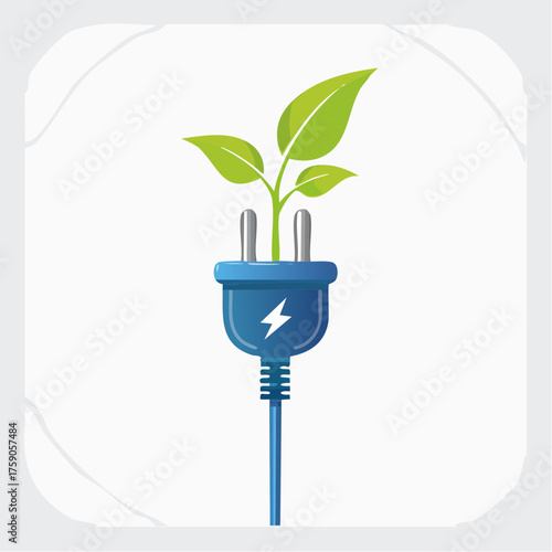 Conceptual representation of sustainable energy featuring a plant integrated with an electrical plug