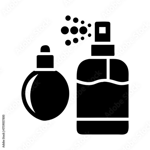 Vector art of perfume bottle and spray bottle with atomized liquid