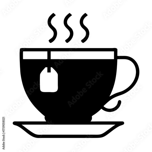 Vector art of a steaming cup of tea with a tea bag, a comforting and warm beverage
