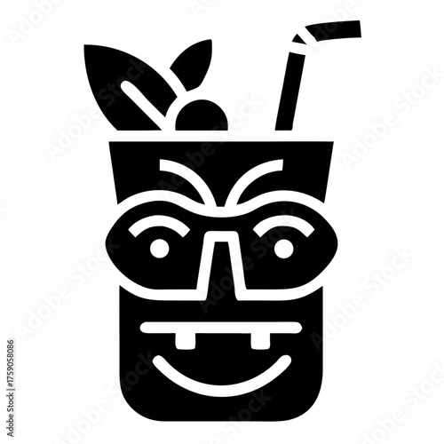 Vector art of tiki cocktail vector icon tropical drink with straw and fruit garnish glyph symbol