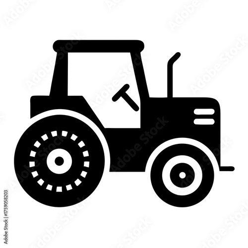 Vector art of a black tractor, a farm vehicle used for plowing and cultivating fields