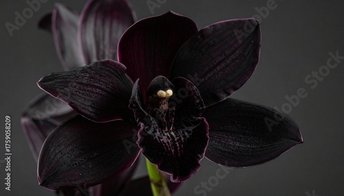Stunning deep crimson orchid bloom unfolds with elegant, velvety petals showcasing intricate natural beauty and sophisticated allure, perfect for luxury branding and design.