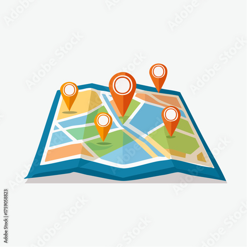Illustrated Map Displaying Multiple Location Markers in a Simplified, Contemporary Design