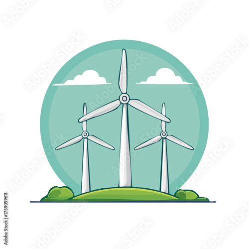 Illustration depicting wind turbines generating renewable energy for a sustainable environment